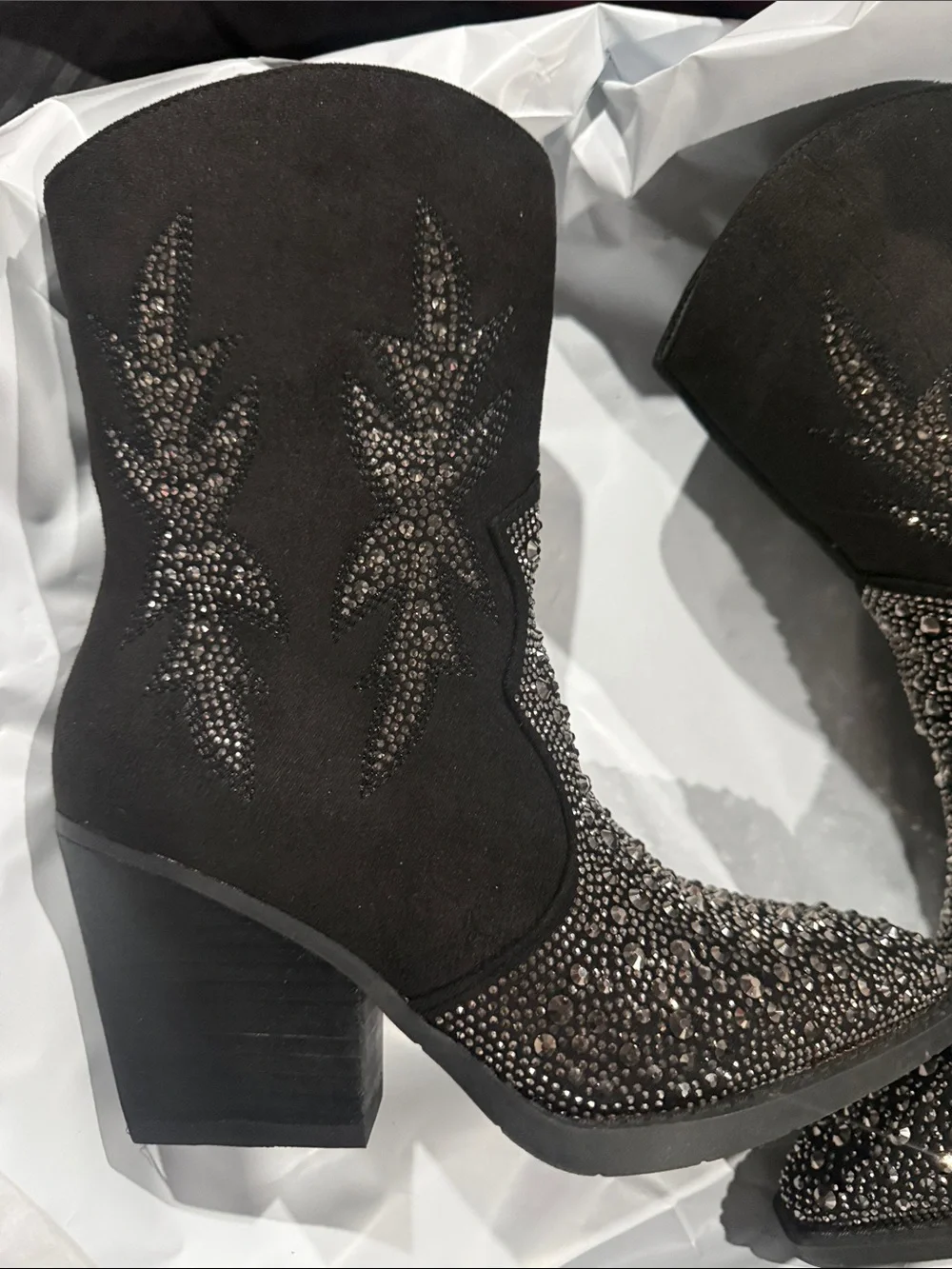 Embellished Black Western Ankle Boots